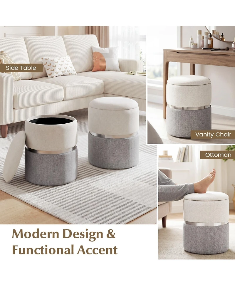 sumyeg Velvet and Linen Fabric Storage Ottoman Set of 2 for Living Room or Bedroom