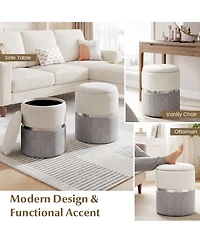 sumyeg Velvet and Linen Fabric Storage Ottoman Set of 2 for Living Room or Bedroom