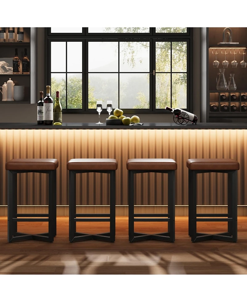 gaomon Set of 4 24.6" Counter Height Backless Stools, Upholstered Pu Leather Seat, Strong Metal X-Frame and Footrest, Contemporary Home Bar