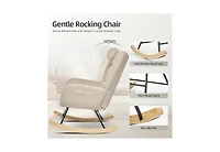 homfan Nursery Rocking Chair with Ottoman, Teddy Upholstered Glider High Backrest, Armchair Reading for Adults