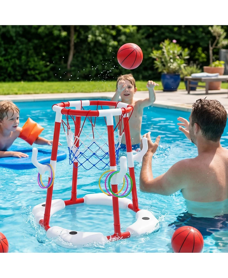 Gnuadz 2 In1 Pool Basketball Hoop Floating Set Balls Rings Pump Swimming Game