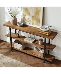 Tribesigns 3-Tier Solid Wood Console Table, 63-Inch Farmhouse Entryway Table, Narrow Sofa Table Behind the Couch
