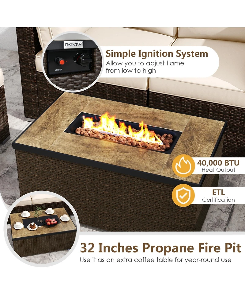 Sugift 7-Piece Outdoor Sectional Set with 40000 Btu Fire Pit Table