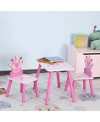 Clihome 3-Piece Wooden Kids Table and Chair Set, Crown Design Dining Table Set