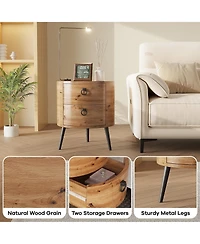 homfan Set of 2 Round Side Table with Drawers