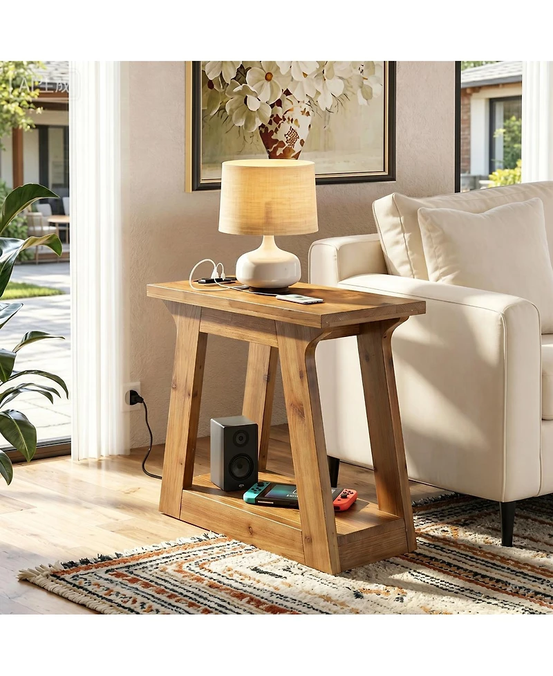 Tribesigns Solid Wood End Table With Storage Shelf, 23.6" Rustic Farmhouse Side Table For Living Room, Narrow Nightstand For Bedroom,small Spaces