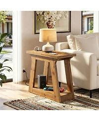 Tribesigns Solid Wood End Table With Storage Shelf, 23.6" Rustic Farmhouse Side Table For Living Room, Narrow Nightstand For Bedroom,small Spaces