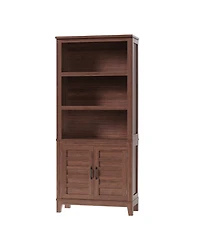 homfan 5-Tier Bookcase with Doors Floor Standing Farmhouse Wooden Bookshelf, 71.3" Tall Storage Cabinet for Home Office, Living Room or Bedroom