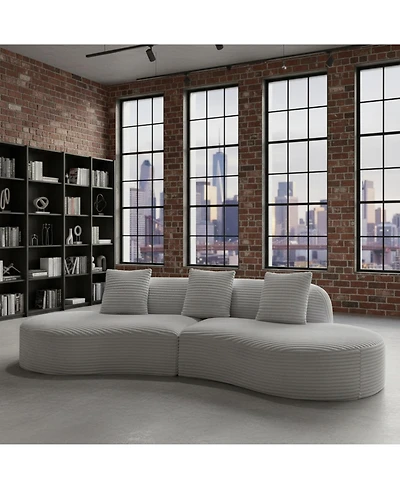 Sailvan Corduroy Compressed Upholstered Curved Sectional Sofa with Scatter Cushions-No assembly