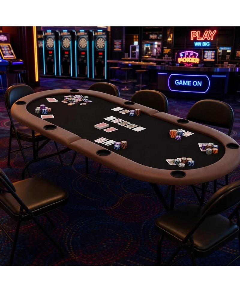 homfan 71" Collapsible Oval Poker Table for 8 Casino-Style Game with Padded Rails and Cup Holders, Folding Legs Texas Holdem or Blackjack