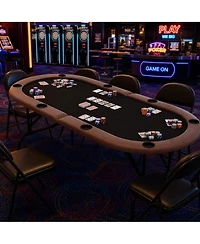 homfan 71" Collapsible Oval Poker Table for 8 Casino-Style Game with Padded Rails and Cup Holders, Folding Legs Texas Holdem or Blackjack