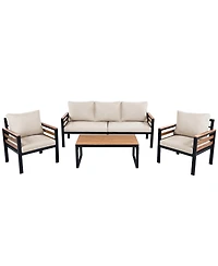 Asagikoiai 4-Piece Garden Patio Set, Acacia Wood Armrest Sofa and Table, All-Weather Outdoor Seating