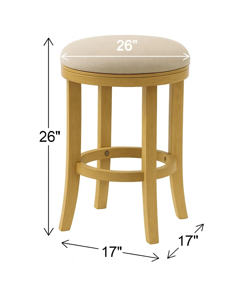 HomeRoots 25" Fabric and Solid Wood Backless Counter Height Swivel Bar Chair