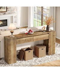 Tribesigns 63-Inch Wood Console Table with 2 Drawers, Narrow Entryway Table for Hallway and Behind Sofa, Rustic Farmhouse Slim Sturdy Accent Furniture