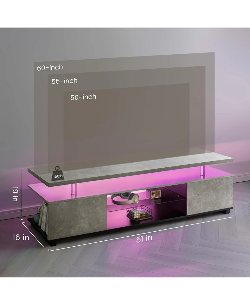 Rainsken Tv Entertainment Center Led Tv Stand, Modern Tv Stand with Storage, Center Media Storage Console Table, for Living Room, Bedroom