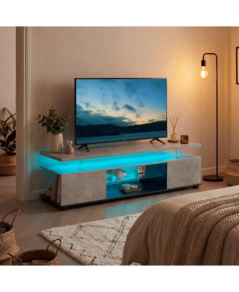 Rainsken Tv Entertainment Center Led Tv Stand, Modern Tv Stand with Storage, Center Media Storage Console Table, for Living Room, Bedroom