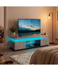 Rainsken Tv Entertainment Center Led Tv Stand, Modern Tv Stand with Storage, Center Media Storage Console Table, for Living Room, Bedroom