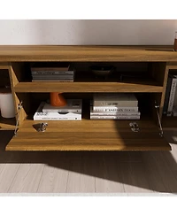Homsee Modern Tv Console with Rounded Edges - 71-Inch Wide Wood Grain Tv Stand with Rubber Wood Legs | Living Room Media Console