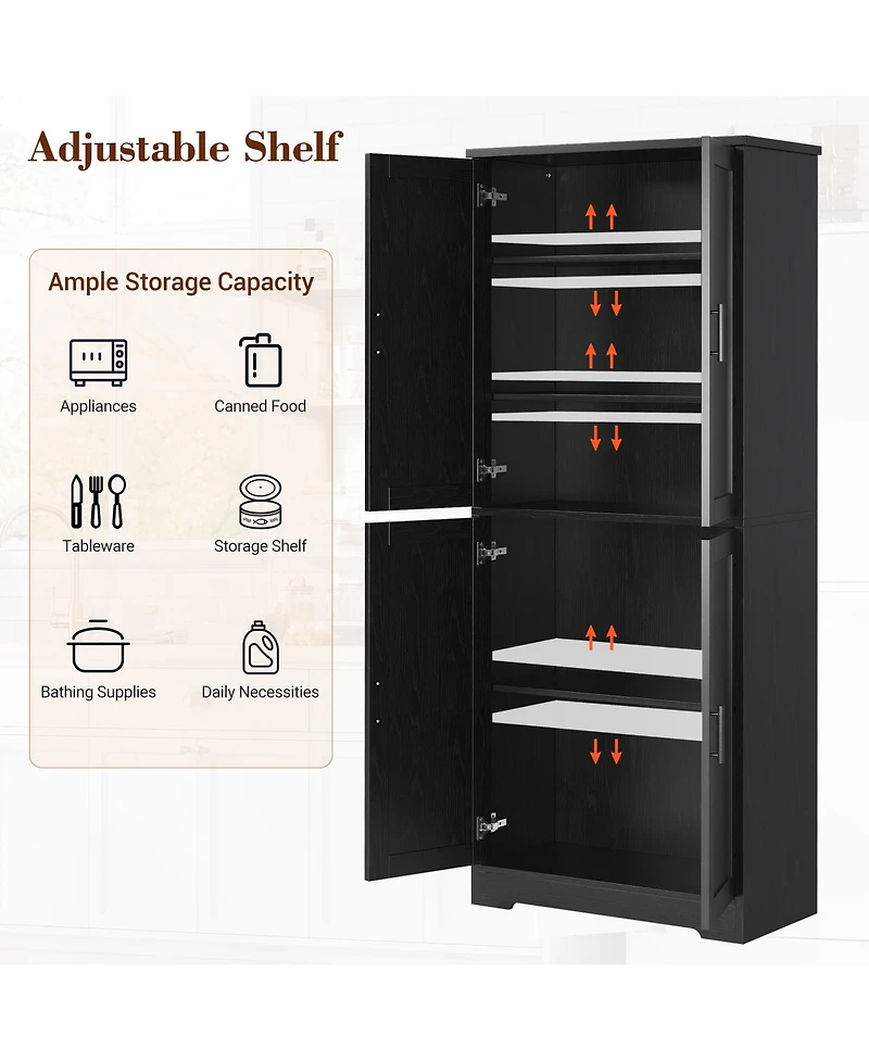 homfan 70" Tall Kitchen Pantry Cabinet with 4 Doors and 3 Adjustable Shelves – Freestanding Storage Cupboard for Bathroom, Dining or Living Room