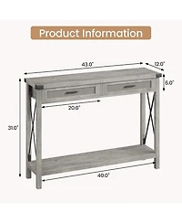 homfan 43" Burlywood and Grey Console Table with Rattan Drawers and Storage Shelf, Entryway Sofa Table