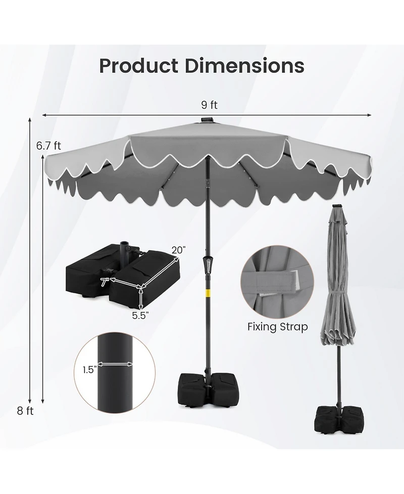 Sugift 9 ft Solar Led Outdoor Patio Umbrella with 32 Lights and Sandbag Base
