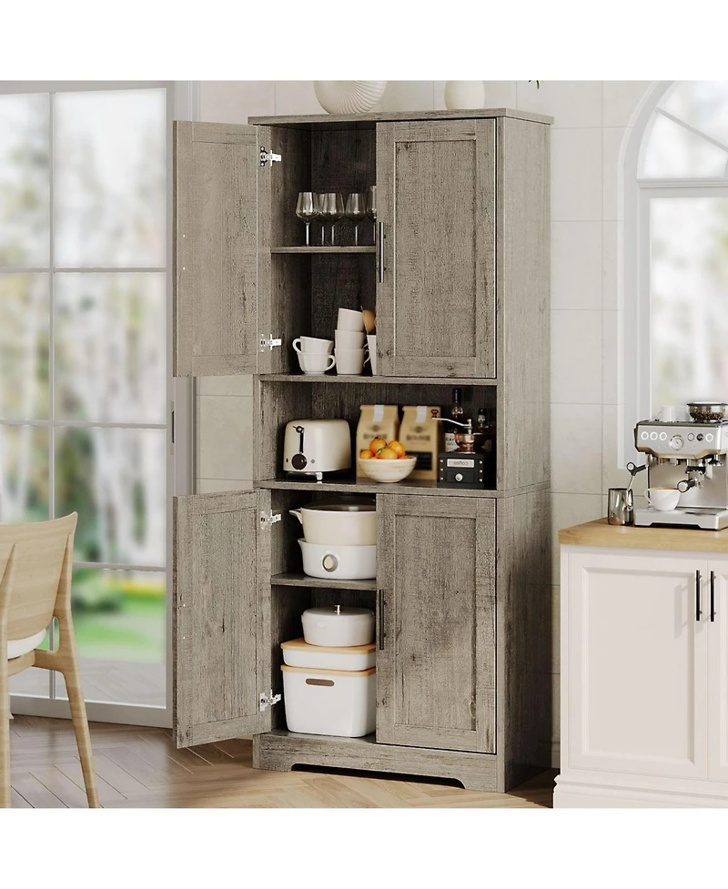 homfan 70" Tall Pantry Cabinet – Freestanding Kitchen Cupboard with Doors and Adjustable Shelves for Bathroom, Dining Room or Living Room