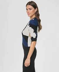 Dkny Women's Printed Puff-Sleeve Sweater