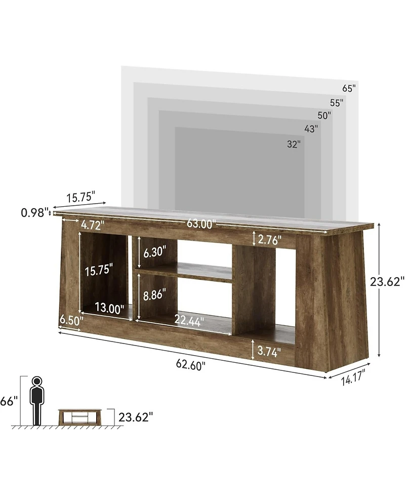 Tribesigns 63-Inch Tv Stand for Living Room, Farmhouse Media Console with 4 Open Storage Compartments, for 45/55/65-inch Tv