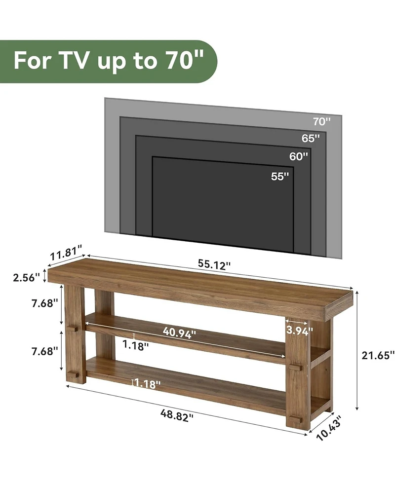 Tribesigns Solid Wood Tv Stand for TVs Up to 70": Farmhouse entertainment center with 2-tier shelves.55" media console for living room,bedroom.