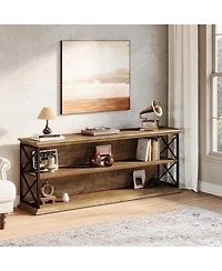 Tribesigns Tv Stand for TVs up to 75": 63" entertainment center with open storage. Wooden rustic media table for living room, bedroom.