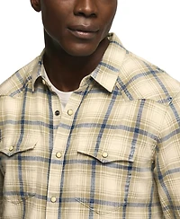 Lucky Brand Men's Indigo Plaid Long-Sleeve Western Shirt