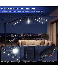 Sugift 10 feet Solar Led Cantilever Patio Umbrella for Pool Deck with 32 Lights