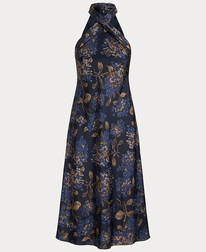 Lauren Ralph Women's Floral Tie-Neck Halter Cocktail Dress