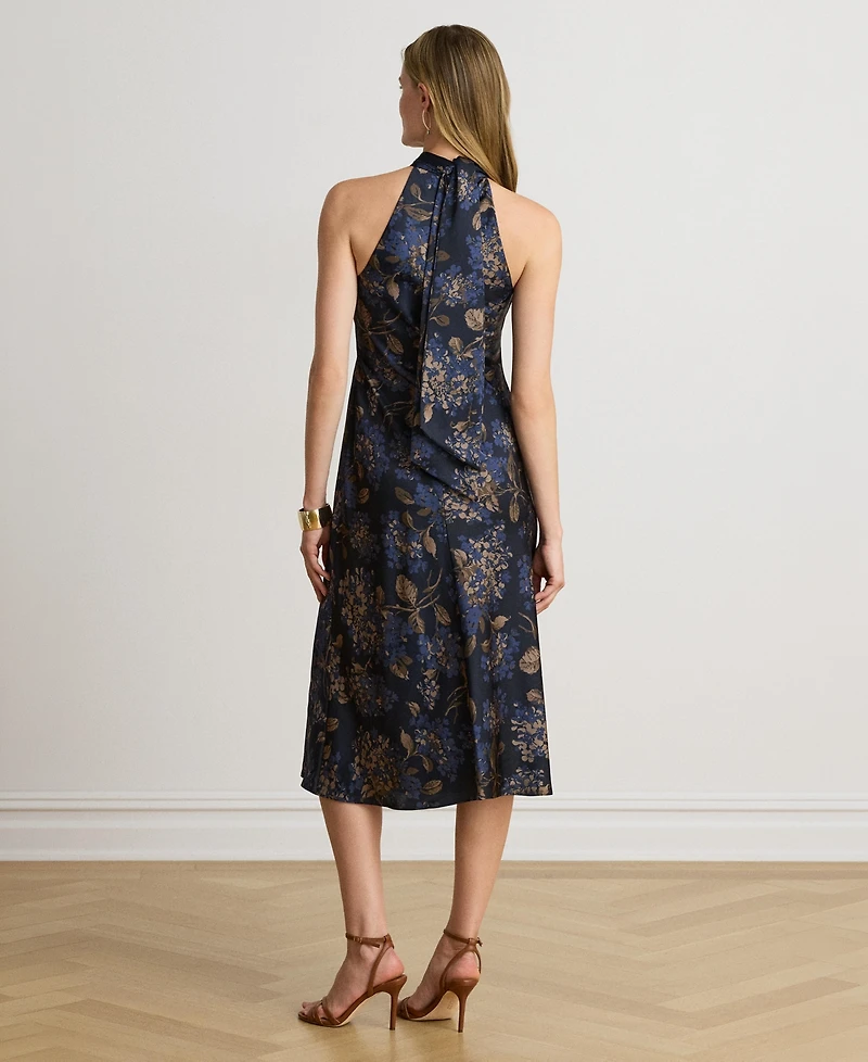 Lauren Ralph Women's Floral Tie-Neck Halter Cocktail Dress