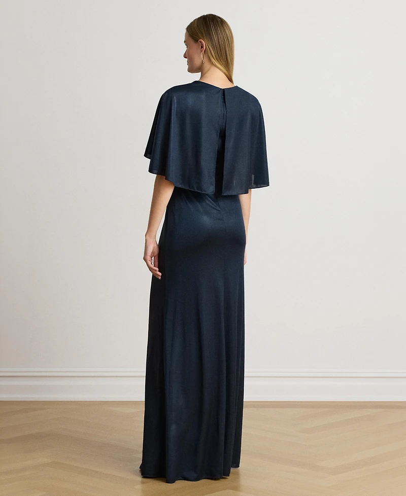 Lauren Ralph Women's Metallic Jersey Twist-Front Cape Gown