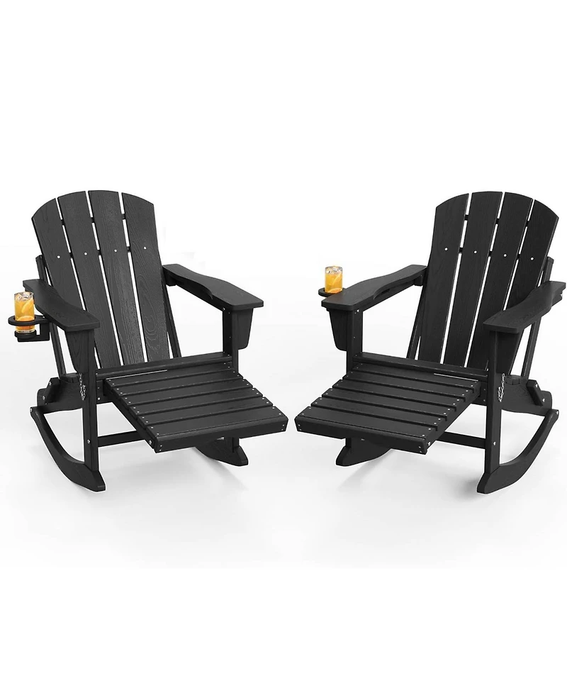 gaomon 2 Piece All-Weather Hdpe Outdoor Folding Adirondack Rocking Chair with Retractable Ottoman for patios, Decks, Gardens