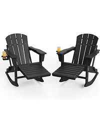 gaomon 2 Piece All-Weather Hdpe Outdoor Folding Adirondack Rocking Chair with Retractable Ottoman for patios, Decks, Gardens