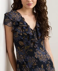 Lauren Ralph Women's Floral Ruffle-Trim Georgette Gown