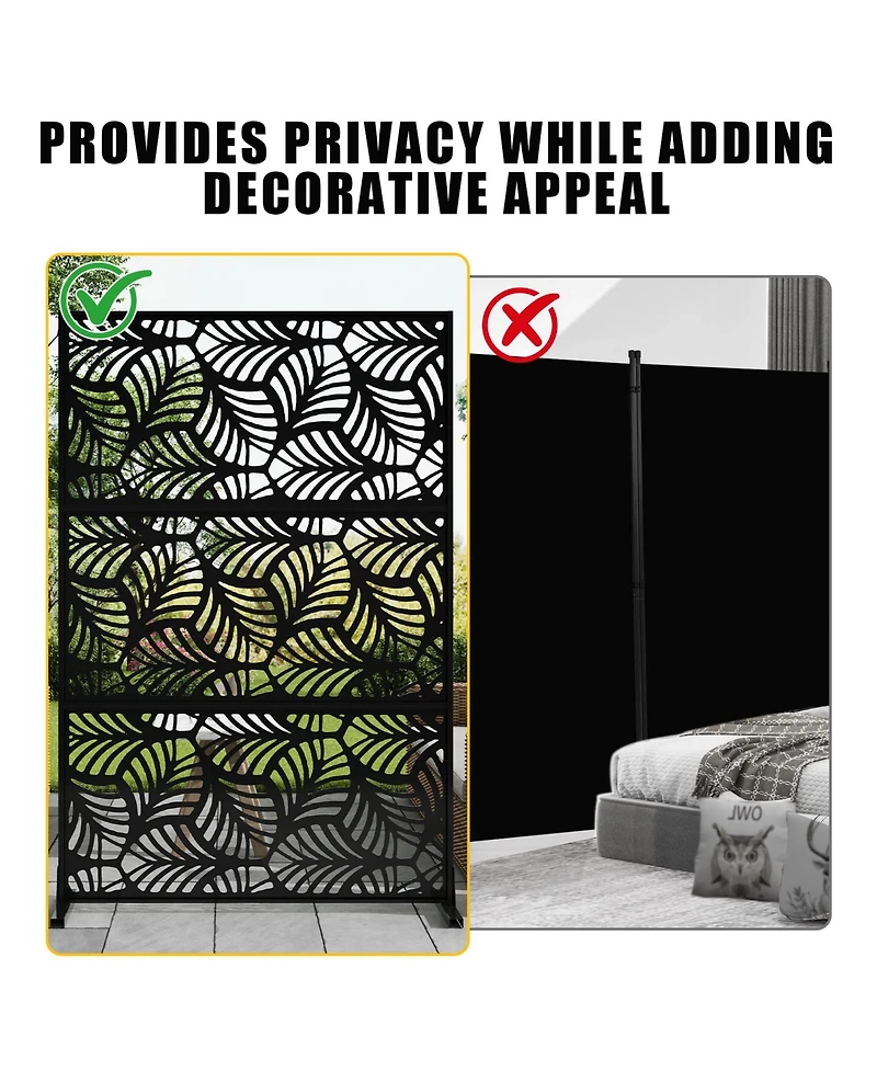 gaomon 47 x 72 Inch Freestanding Metal Privacy Screen Petal Pattern Room Divider Indoor Outdoor for Patio Garden