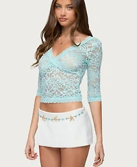 Edikted Women's Elowin Sheer Lace V Neck Top