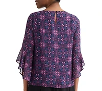 Kasper Women's Printed Boat-Neck Ruffle-Sleeve Blouse