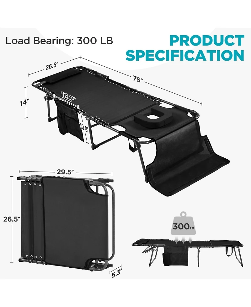 Aofar 5 Position Folding Tanning Chair Outdoor Chaise Lounge Pad