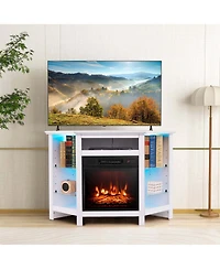 Costway Fireplace Tv Stand with Led Lights and 18" Electric Fireplace for Tvs up to 50"