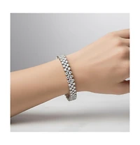 Rachel Glauber White Gold Plated with Clear Cubic Zirconia Three Row Bracelet