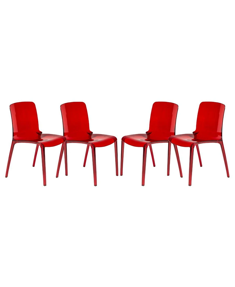 LeisureMod Murray 4-Pieces Modern Plastic Dining Chair with Transparent Design Fully Assembled