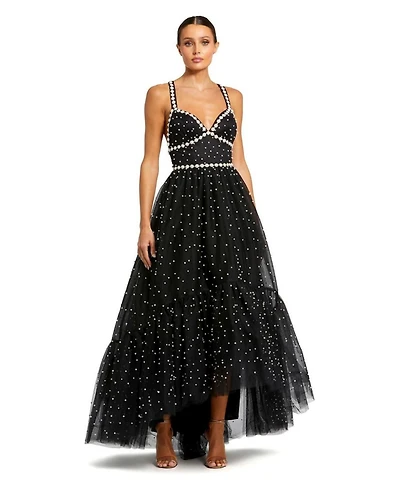 Mac Duggal Women's Pearl Beaded High Low Gown