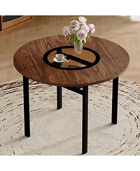 Clihome 42 inch Modern Minimalist Brown Wood Grain Round Dining Table Suitable for 4-6
