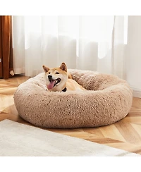 Zeny Anti-Slip Round Fluffy Plush Faux Fur Cat Bed, Fits up to lbs Pets