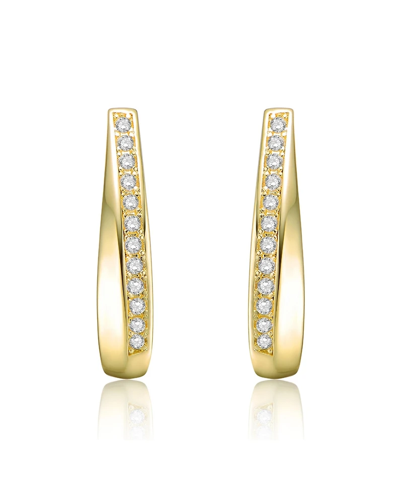 14k Yellow Gold Plated Hoop Earrings with Clear Cubic Zirconia