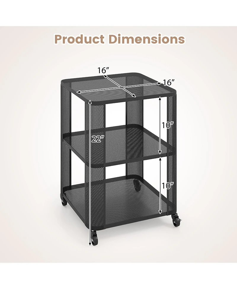 Gymax 2PCS End Table w/Wheels Rolling Side Table w/Open Storage Shelves Metal Frame